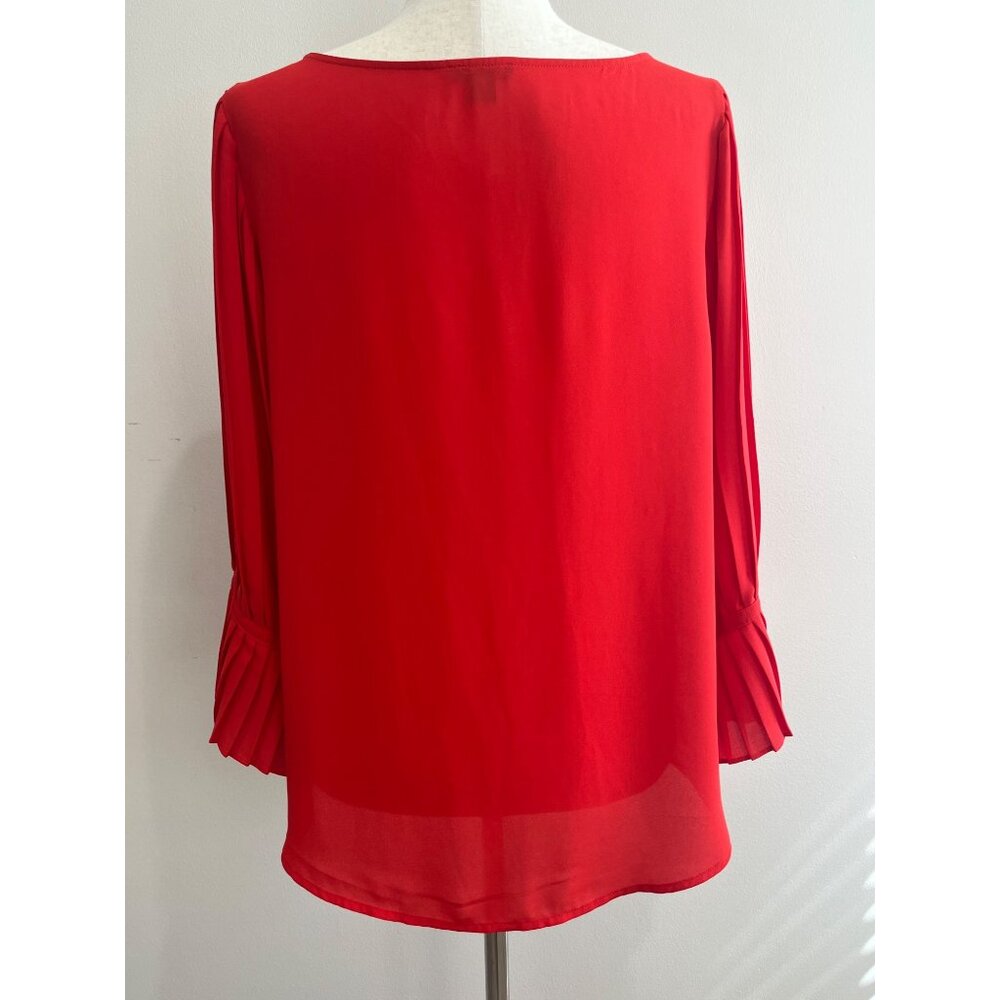 Ann Taylor Blouse Womens M Orange Pleated Sleeve - Picture 3 of 6